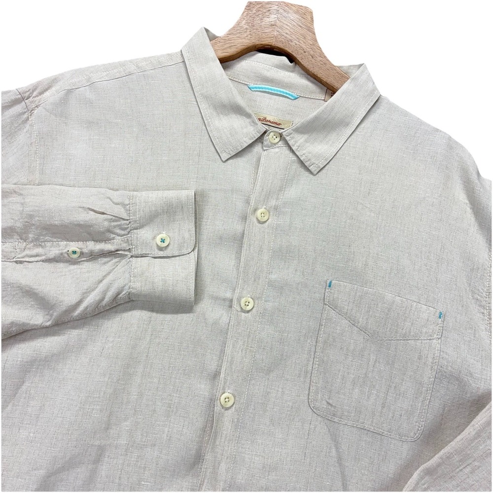 Tommy Bahama Shirt Mens 3XL Beige Relax Fit 100%‎ Linen Long Sleeves Button Up